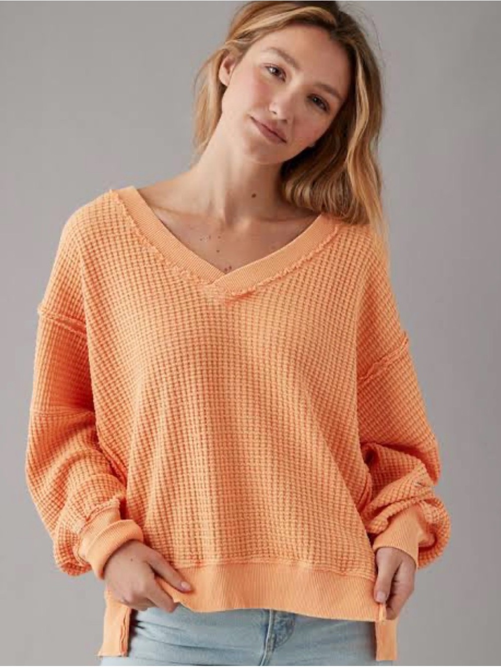 American Eagle Waffle Knit Oversized Sweater Top Sz Small